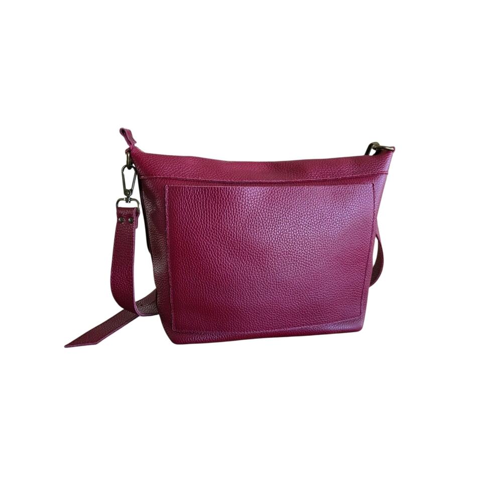 11600 Leather Goods Pebbled Crossbody Bag Burgundy Maroon Handcrafted In Spain - Picture 3 of 14